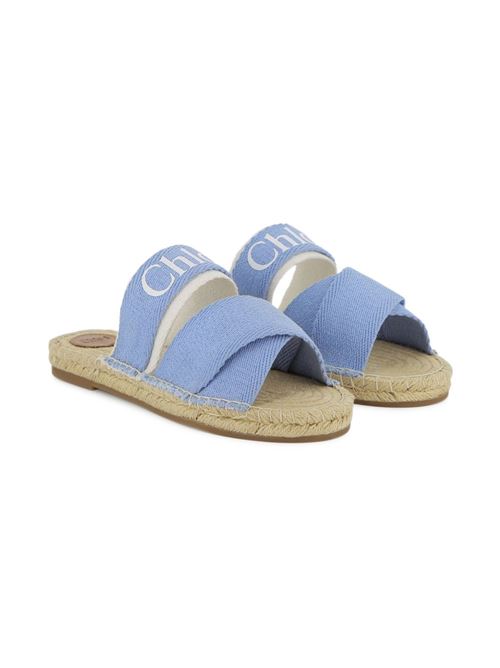 Ciabatte bambina Chloé in denim con fasce incrociate Chloe' Kids | C20885Z10